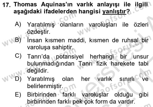 Ortaçağ Felsefesi 1 Dersi 2016 - 2017 Yılı (Vize) Ara Sınav Soruları 17. Soru