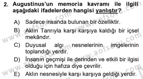 Ortaçağ Felsefesi 1 Dersi 2016 - 2017 Yılı (Vize) Ara Sınav Soruları 2. Soru