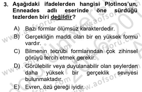 Ortaçağ Felsefesi 1 Dersi 2016 - 2017 Yılı (Vize) Ara Sınav Soruları 3. Soru