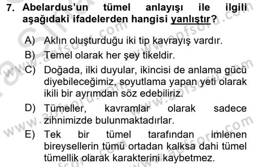 Ortaçağ Felsefesi 1 Dersi 2016 - 2017 Yılı (Vize) Ara Sınav Soruları 7. Soru
