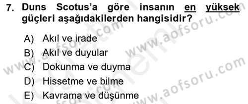 Ortaçağ Felsefesi 1 Dersi 2016 - 2017 Yılı (Final) Dönem Sonu Sınav Soruları 7. Soru