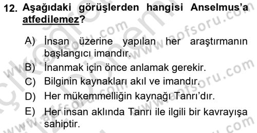 Ortaçağ Felsefesi 1 Dersi 2017 - 2018 Yılı (Vize) Ara Sınav Soruları 12. Soru