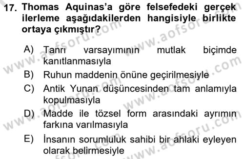 Ortaçağ Felsefesi 1 Dersi 2017 - 2018 Yılı (Vize) Ara Sınav Soruları 17. Soru