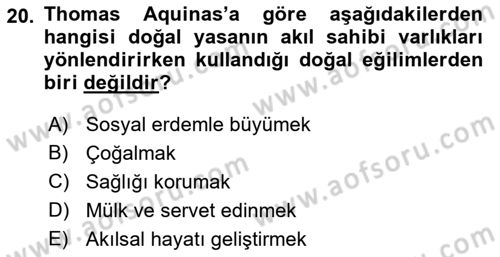 Ortaçağ Felsefesi 1 Dersi 2017 - 2018 Yılı (Vize) Ara Sınav Soruları 20. Soru