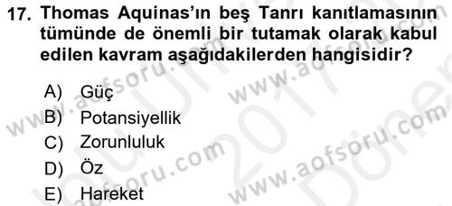 Ortaçağ Felsefesi 1 Dersi 2017 - 2018 Yılı (Final) Dönem Sonu Sınav Soruları 17. Soru