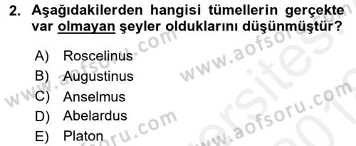 Ortaçağ Felsefesi 1 Dersi 2017 - 2018 Yılı (Final) Dönem Sonu Sınav Soruları 2. Soru