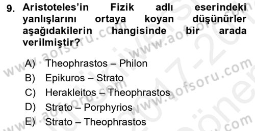 Ortaçağ Felsefesi 1 Dersi 2017 - 2018 Yılı (Final) Dönem Sonu Sınav Soruları 9. Soru
