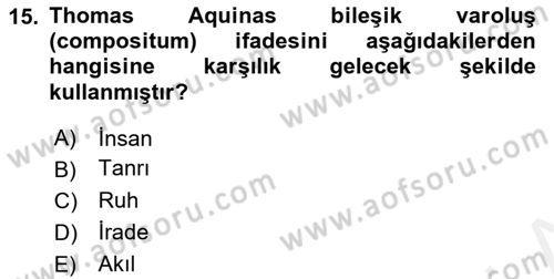 Ortaçağ Felsefesi 1 Dersi 2018 - 2019 Yılı (Vize) Ara Sınav Soruları 15. Soru