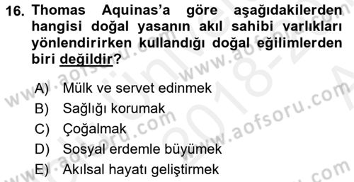 Ortaçağ Felsefesi 1 Dersi 2018 - 2019 Yılı (Vize) Ara Sınav Soruları 16. Soru