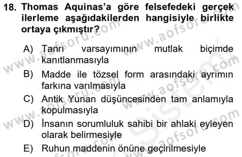 Ortaçağ Felsefesi 1 Dersi 2018 - 2019 Yılı (Vize) Ara Sınav Soruları 18. Soru
