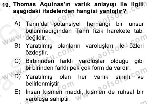 Ortaçağ Felsefesi 1 Dersi 2018 - 2019 Yılı (Vize) Ara Sınav Soruları 19. Soru
