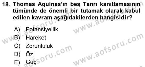 Ortaçağ Felsefesi 1 Dersi 2018 - 2019 Yılı Yaz Okulu Sınav Soruları 18. Soru