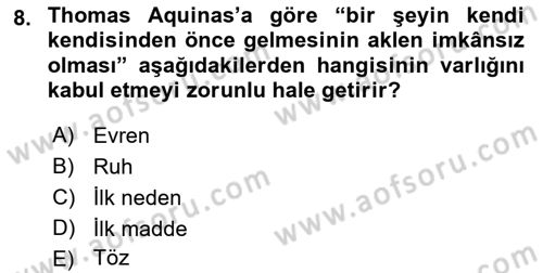 Ortaçağ Felsefesi 1 Dersi 2018 - 2019 Yılı Yaz Okulu Sınav Soruları 8. Soru