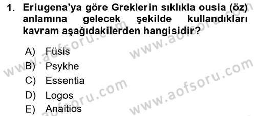 Ortaçağ Felsefesi 1 Dersi 2019 - 2020 Yılı (Vize) Ara Sınav Soruları 1. Soru