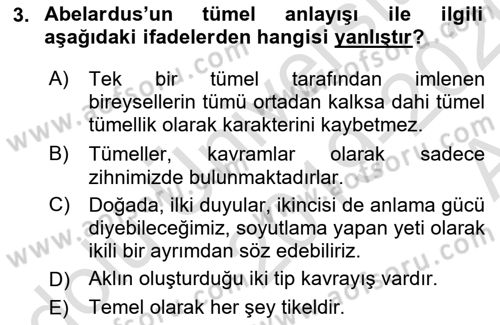 Ortaçağ Felsefesi 1 Dersi 2019 - 2020 Yılı (Vize) Ara Sınav Soruları 3. Soru
