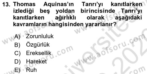 Ortaçağ Felsefesi 1 Dersi 2019 - 2020 Yılı (Final) Dönem Sonu Sınav Soruları 13. Soru