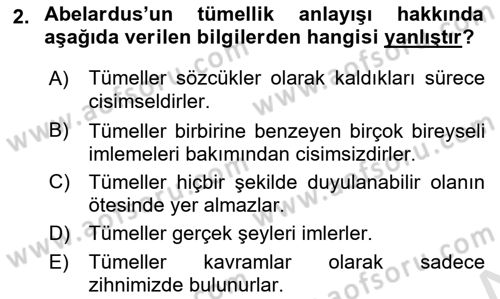 Ortaçağ Felsefesi 1 Dersi 2019 - 2020 Yılı (Final) Dönem Sonu Sınav Soruları 2. Soru