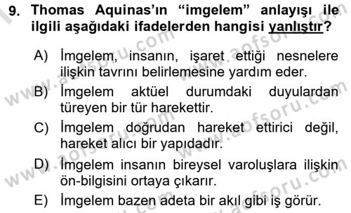 Ortaçağ Felsefesi 1 Dersi 2019 - 2020 Yılı (Final) Dönem Sonu Sınav Soruları 9. Soru