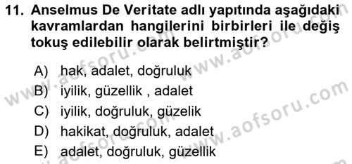 Ortaçağ Felsefesi 1 Dersi 2020 - 2021 Yılı Yaz Okulu Sınav Soruları 11. Soru