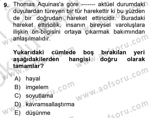 Ortaçağ Felsefesi 1 Dersi 2020 - 2021 Yılı Yaz Okulu Sınav Soruları 9. Soru