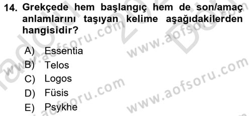 Ortaçağ Felsefesi 1 Dersi 2021 - 2022 Yılı (Final) Dönem Sonu Sınav Soruları 14. Soru