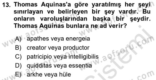 Ortaçağ Felsefesi 1 Dersi 2021 - 2022 Yılı Yaz Okulu Sınav Soruları 13. Soru