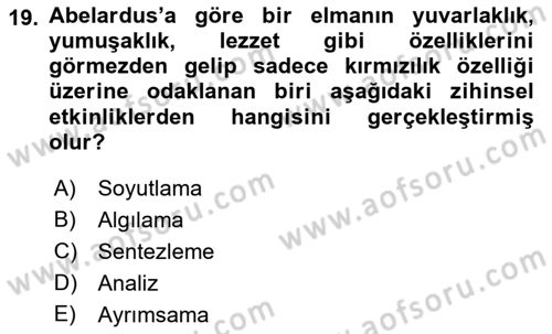 Ortaçağ Felsefesi 1 Dersi 2021 - 2022 Yılı Yaz Okulu Sınav Soruları 19. Soru