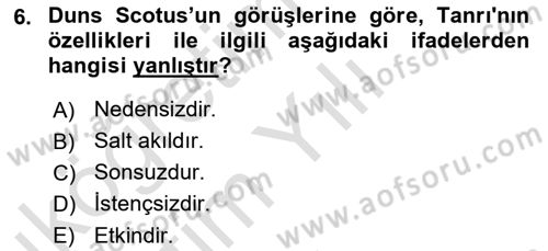 Ortaçağ Felsefesi 1 Dersi 2021 - 2022 Yılı Yaz Okulu Sınav Soruları 6. Soru