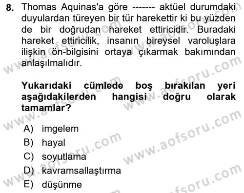 Ortaçağ Felsefesi 1 Dersi 2021 - 2022 Yılı Yaz Okulu Sınav Soruları 8. Soru