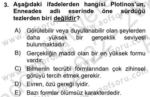 Ortaçağ Felsefesi 1 Dersi 2022 - 2023 Yılı (Vize) Ara Sınav Soruları 3. Soru