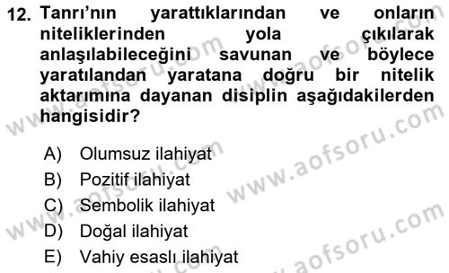 Ortaçağ Felsefesi 1 Dersi 2022 - 2023 Yılı (Final) Dönem Sonu Sınav Soruları 12. Soru