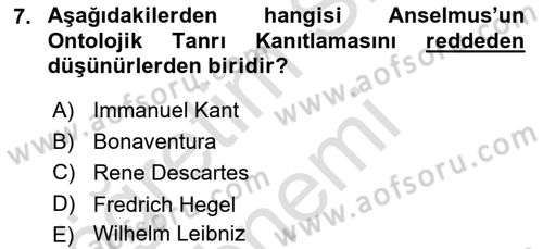 Ortaçağ Felsefesi 1 Dersi 2022 - 2023 Yılı (Final) Dönem Sonu Sınav Soruları 7. Soru