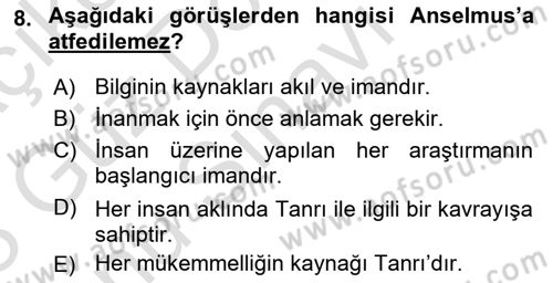 Ortaçağ Felsefesi 1 Dersi 2022 - 2023 Yılı (Final) Dönem Sonu Sınav Soruları 8. Soru