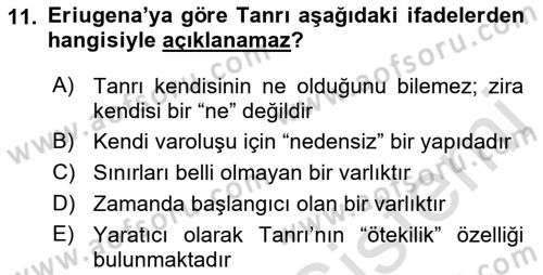 Ortaçağ Felsefesi 1 Dersi 2022 - 2023 Yılı Yaz Okulu Sınav Soruları 11. Soru