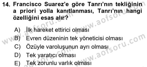 Ortaçağ Felsefesi 1 Dersi 2022 - 2023 Yılı Yaz Okulu Sınav Soruları 14. Soru