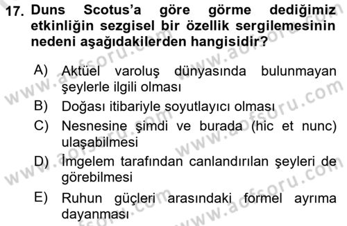 Ortaçağ Felsefesi 1 Dersi 2022 - 2023 Yılı Yaz Okulu Sınav Soruları 17. Soru