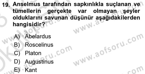 Ortaçağ Felsefesi 1 Dersi 2022 - 2023 Yılı Yaz Okulu Sınav Soruları 19. Soru