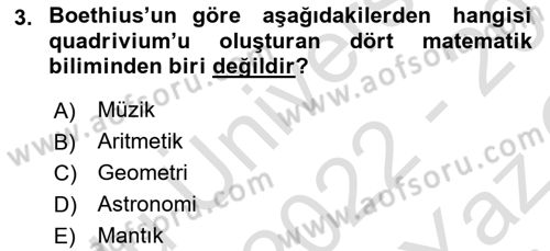 Ortaçağ Felsefesi 1 Dersi 2022 - 2023 Yılı Yaz Okulu Sınav Soruları 3. Soru