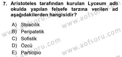 Ortaçağ Felsefesi 1 Dersi 2022 - 2023 Yılı Yaz Okulu Sınav Soruları 7. Soru