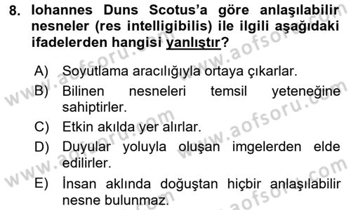 Ortaçağ Felsefesi 1 Dersi 2022 - 2023 Yılı Yaz Okulu Sınav Soruları 8. Soru