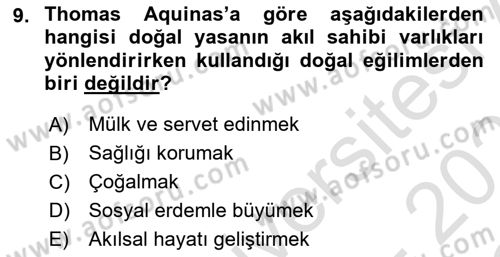 Ortaçağ Felsefesi 1 Dersi 2022 - 2023 Yılı Yaz Okulu Sınav Soruları 9. Soru