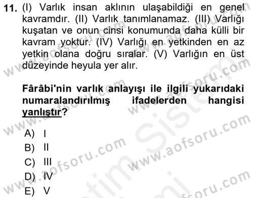 Ortaçağ Felsefesi 2 Dersi 2015 - 2016 Yılı (Vize) Ara Sınav Soruları 11. Soru