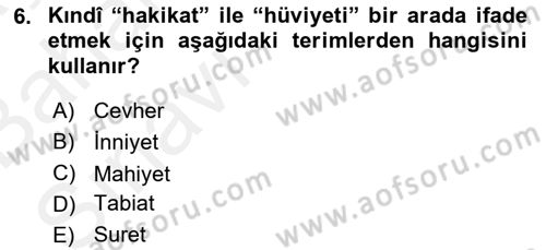 Ortaçağ Felsefesi 2 Dersi 2015 - 2016 Yılı (Vize) Ara Sınav Soruları 6. Soru