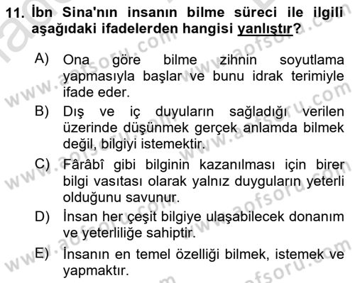 Ortaçağ Felsefesi 2 Dersi 2015 - 2016 Yılı (Final) Dönem Sonu Sınav Soruları 11. Soru