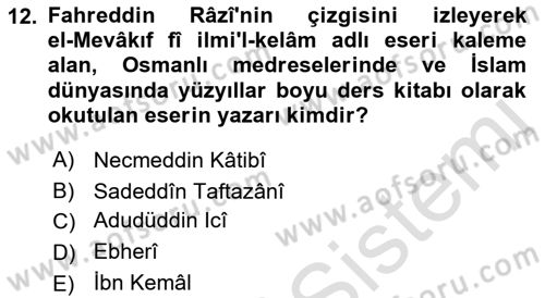 Ortaçağ Felsefesi 2 Dersi 2015 - 2016 Yılı (Final) Dönem Sonu Sınav Soruları 12. Soru