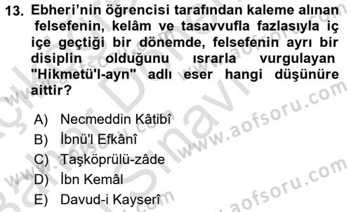 Ortaçağ Felsefesi 2 Dersi 2015 - 2016 Yılı (Final) Dönem Sonu Sınav Soruları 13. Soru