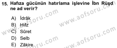 Ortaçağ Felsefesi 2 Dersi 2015 - 2016 Yılı (Final) Dönem Sonu Sınav Soruları 15. Soru