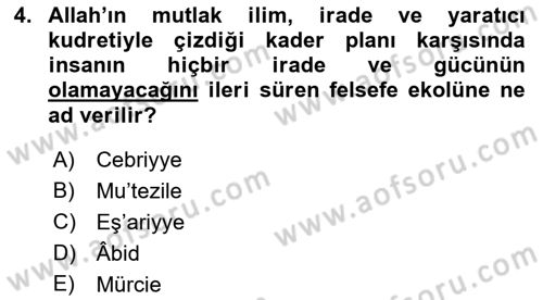 Ortaçağ Felsefesi 2 Dersi 2015 - 2016 Yılı (Final) Dönem Sonu Sınav Soruları 4. Soru