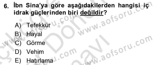 Ortaçağ Felsefesi 2 Dersi 2015 - 2016 Yılı (Final) Dönem Sonu Sınav Soruları 6. Soru