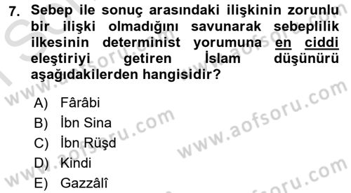 Ortaçağ Felsefesi 2 Dersi 2015 - 2016 Yılı (Final) Dönem Sonu Sınav Soruları 7. Soru